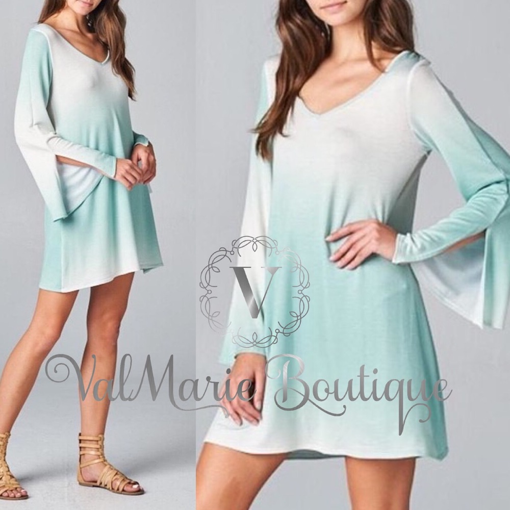 MINT OMBRÉ LONG SLEEVE DRESS - Picture 2 of 4